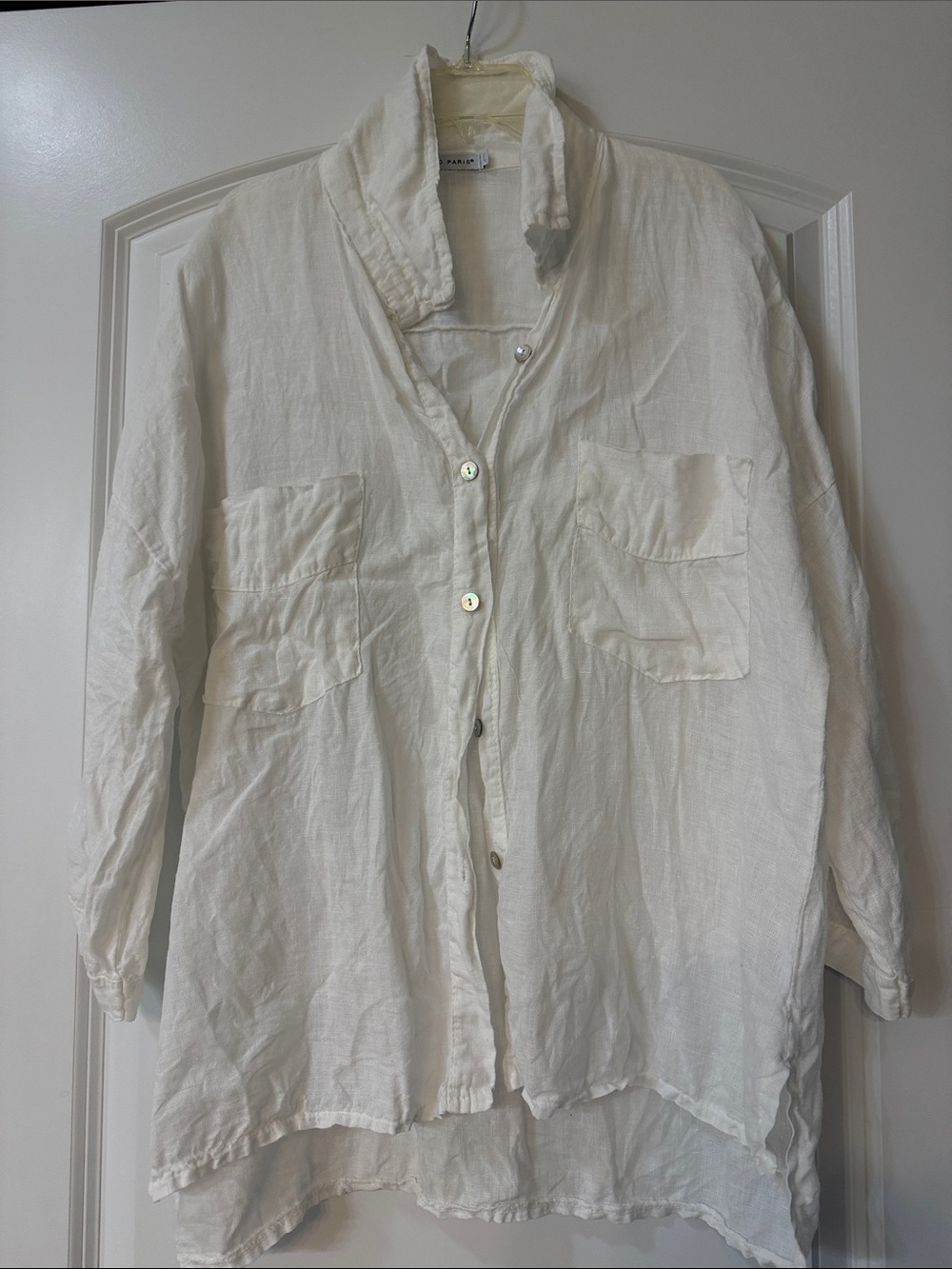 Tempo Paris Off-White Linen Button-Front Shirt Jacket